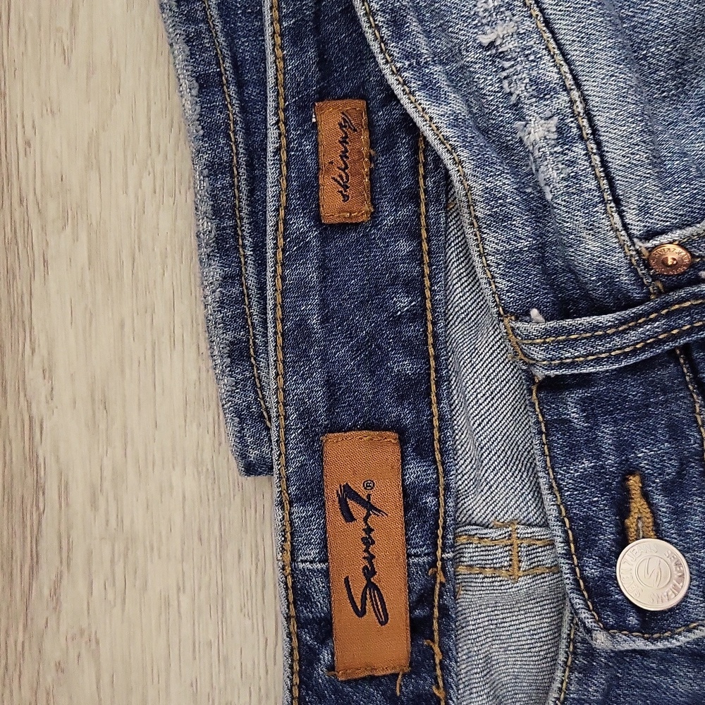 Seven7 Womens 29 Skinny Jeans Medium Wash Distressed Denim Blue Cotton Casual‎ - Picture 2 of 8